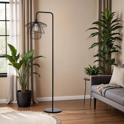  Orchid 65 In. Black 1-Light Standard Floor Lamp With Metal Dome Shade