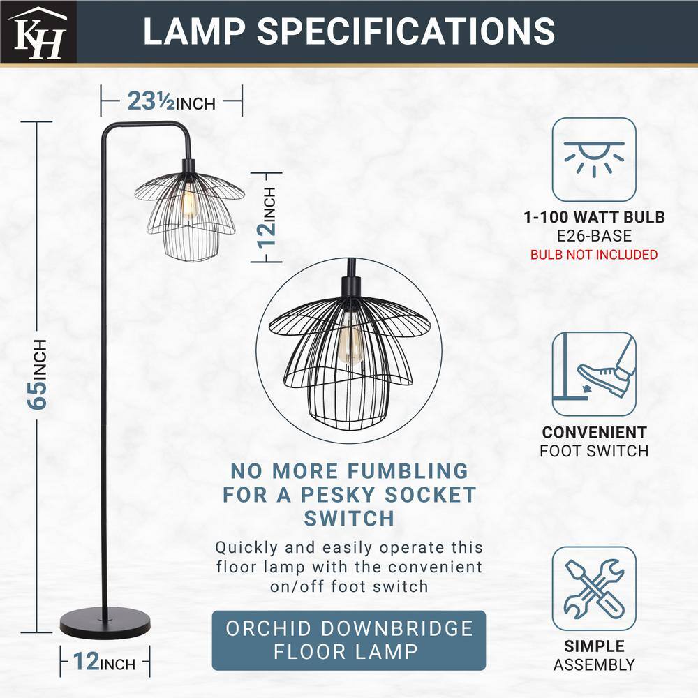  Orchid 65 In. Black 1-Light Standard Floor Lamp With Metal Dome Shade