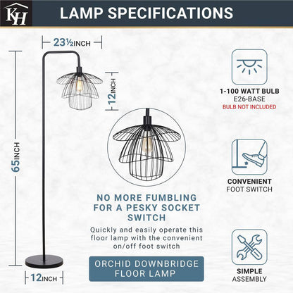  Orchid 65 In. Black 1-Light Standard Floor Lamp With Metal Dome Shade