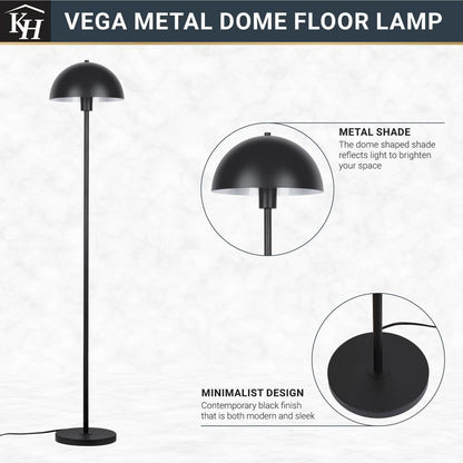  Vega 56 In. Black 1-Light Standard Floor Lamp With Metal Dome Shade