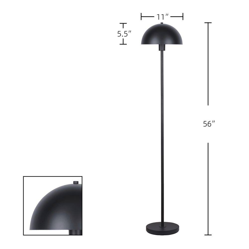  Vega 56 In. Black 1-Light Standard Floor Lamp With Metal Dome Shade