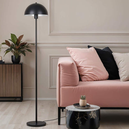  Vega 56 In. Black 1-Light Standard Floor Lamp With Metal Dome Shade