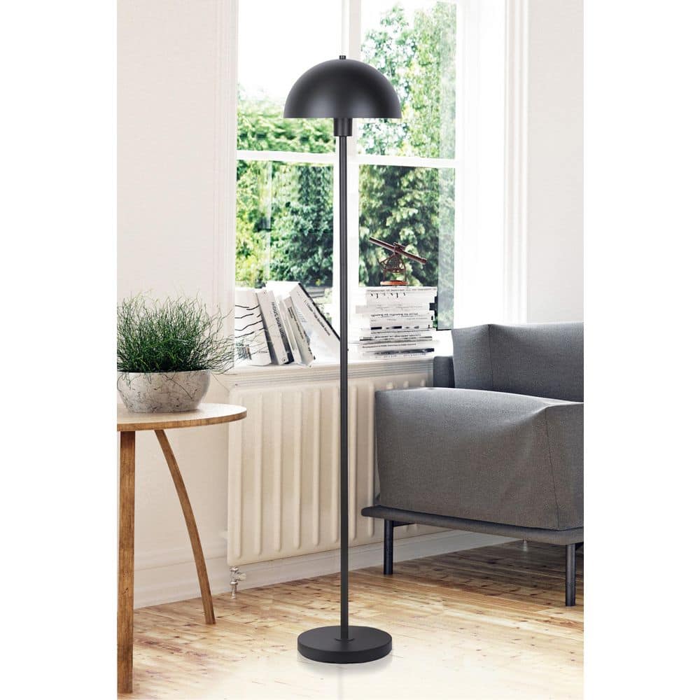  Vega 56 In. Black 1-Light Standard Floor Lamp With Metal Dome Shade