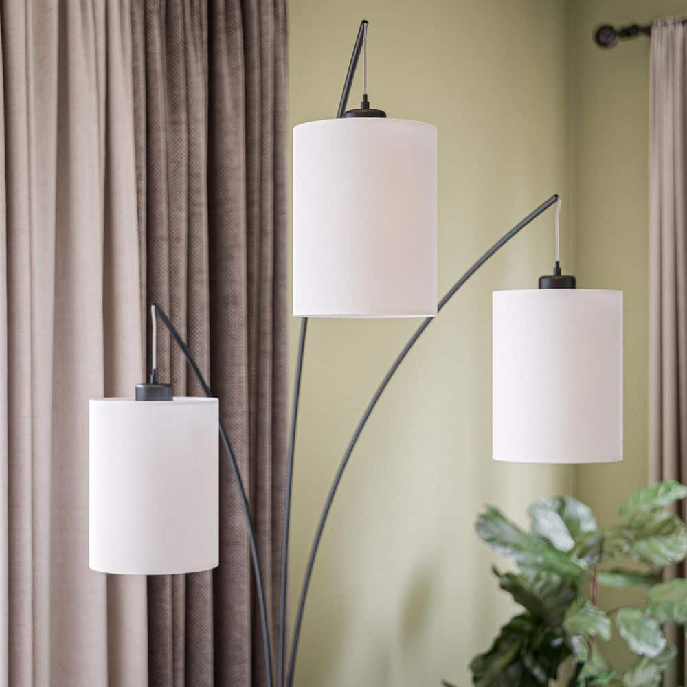  Leah 83.5 In. Black 3-Light Arc Floor Lamp With Linen Drum Shade