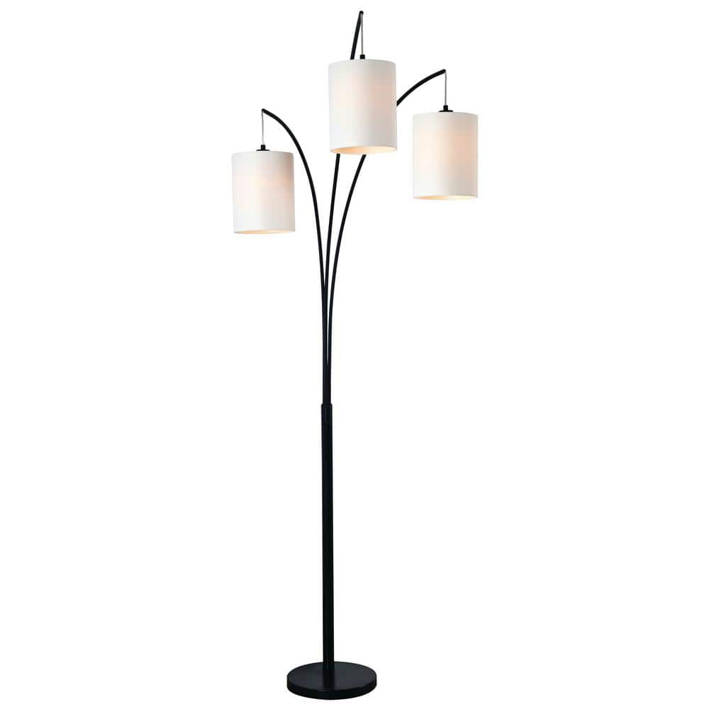  Leah 83.5 In. Black 3-Light Arc Floor Lamp With Linen Drum Shade