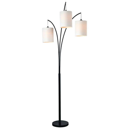  Leah 83.5 In. Black 3-Light Arc Floor Lamp With Linen Drum Shade