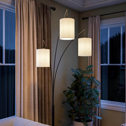  Leah 83.5 In. Black 3-Light Arc Floor Lamp With Linen Drum Shade