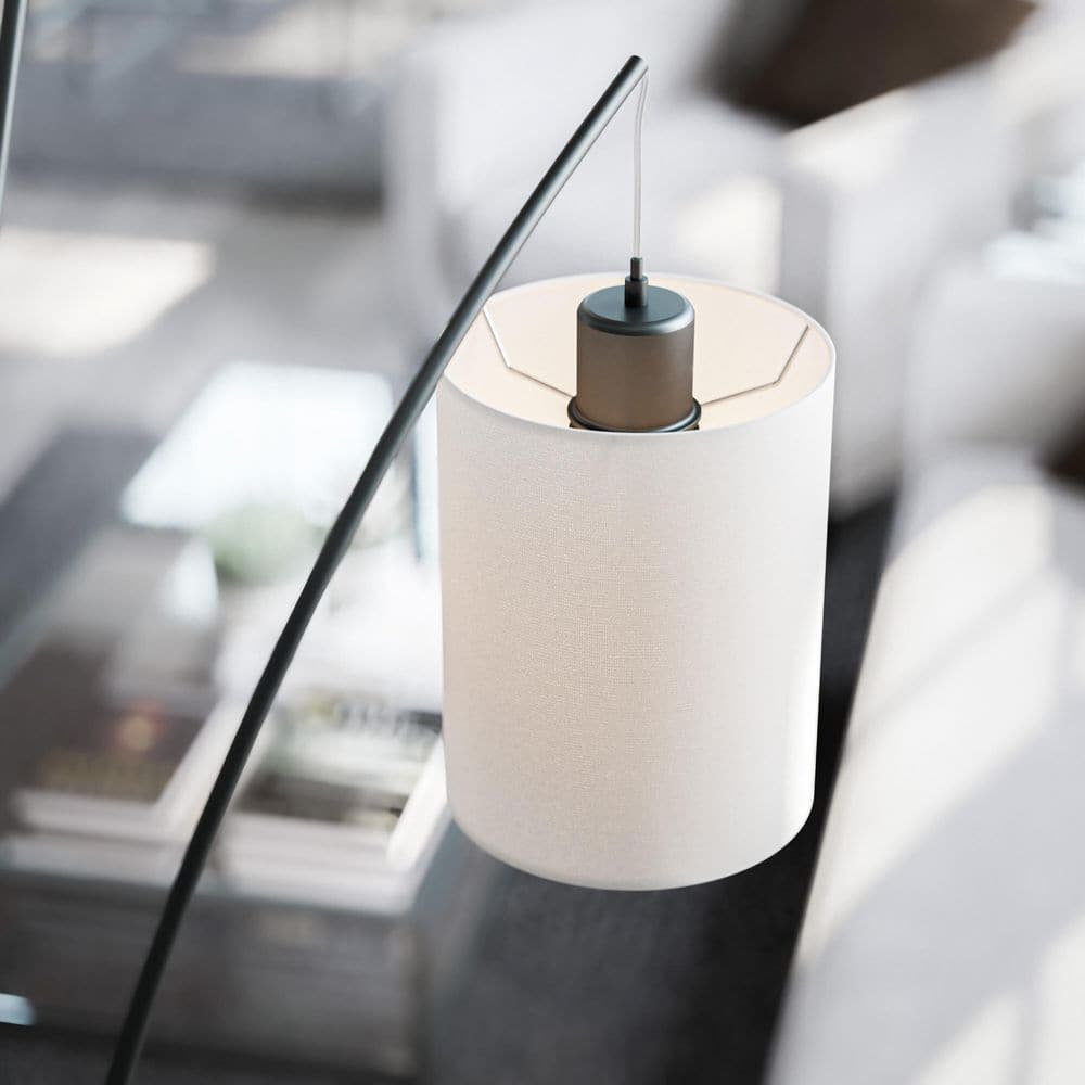  Leah 83.5 In. Black 3-Light Arc Floor Lamp With Linen Drum Shade