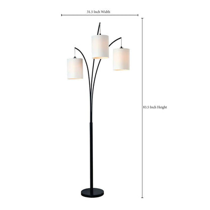 Leah 83.5 In. Black 3-Light Arc Floor Lamp With Linen Drum Shade