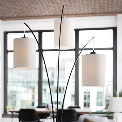 Leah 83.5 In. Black 3-Light Arc Floor Lamp With Linen Drum Shade