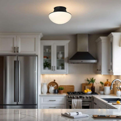  Chelsea 7 In. 1-Light Black Flush Mount With Frosted Glass Shade