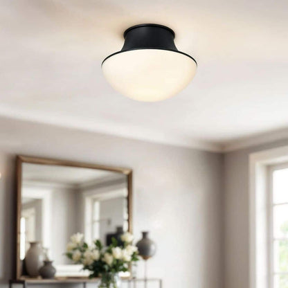  Chelsea 7 In. 1-Light Black Flush Mount With Frosted Glass Shade