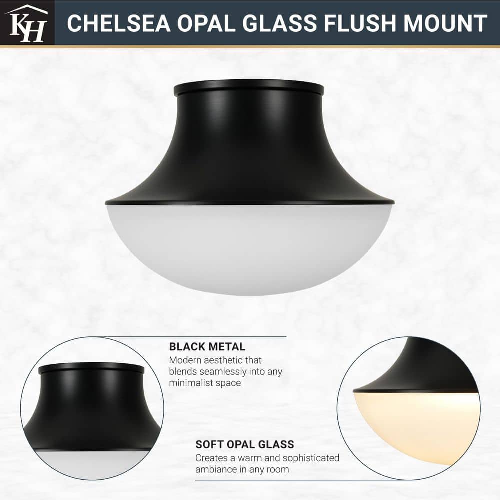  Chelsea 7 In. 1-Light Black Flush Mount With Frosted Glass Shade