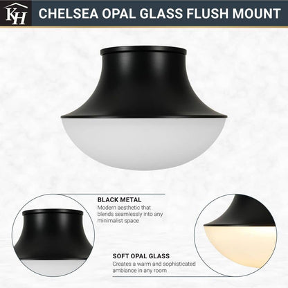  Chelsea 7 In. 1-Light Black Flush Mount With Frosted Glass Shade