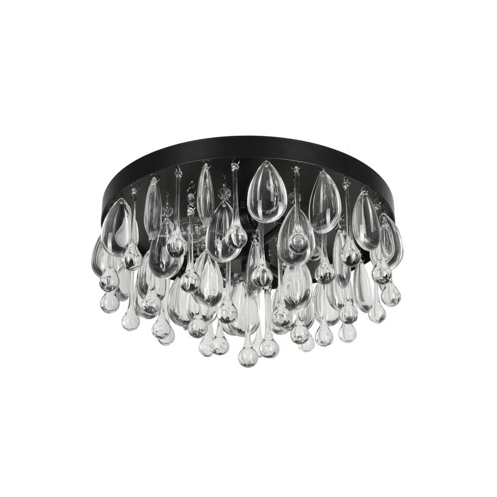  Cascade 13 In. 3-Light Black Flush Mount With Crystal Shade