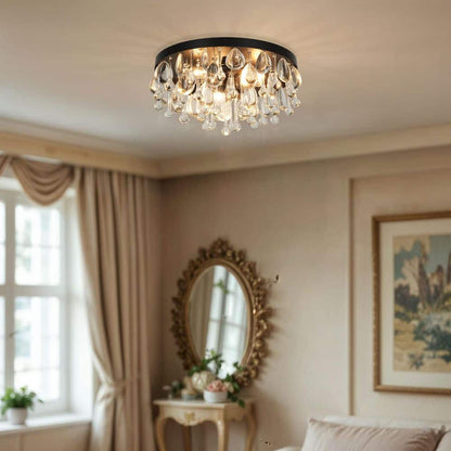  Cascade 13 In. 3-Light Black Flush Mount With Crystal Shade