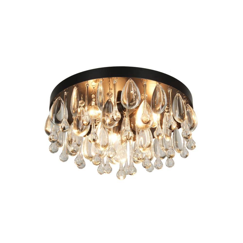  Cascade 13 In. 3-Light Black Flush Mount With Crystal Shade