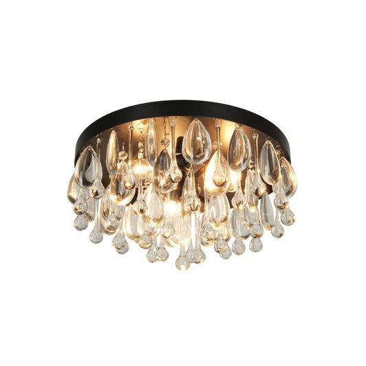 Cascade 13 In. 3-Light Black Flush Mount With Crystal Shade