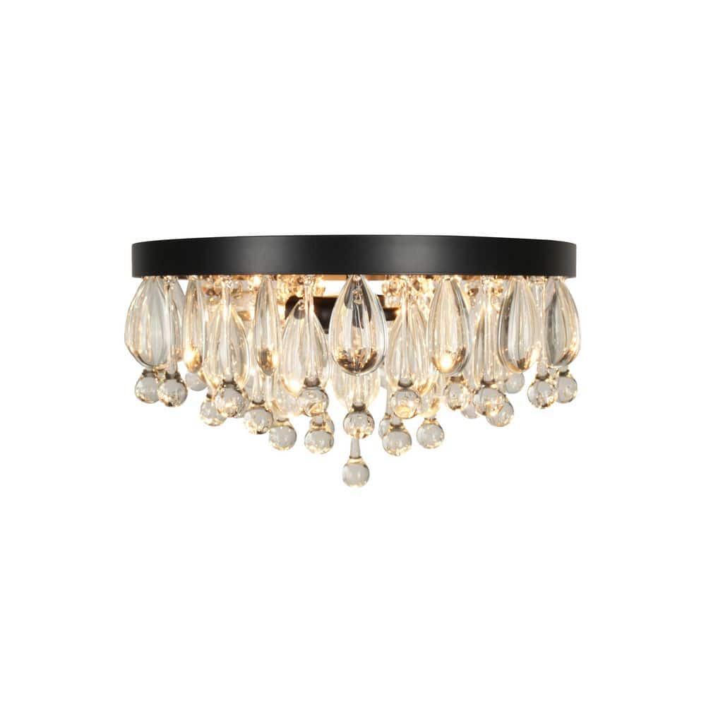  Cascade 13 In. 3-Light Black Flush Mount With Crystal Shade