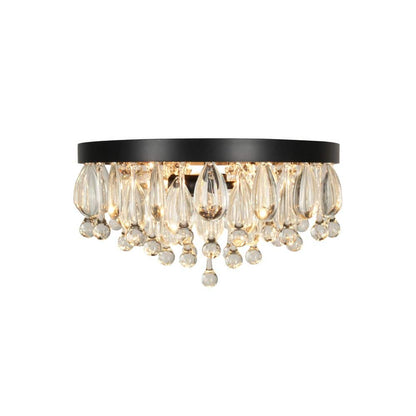  Cascade 13 In. 3-Light Black Flush Mount With Crystal Shade