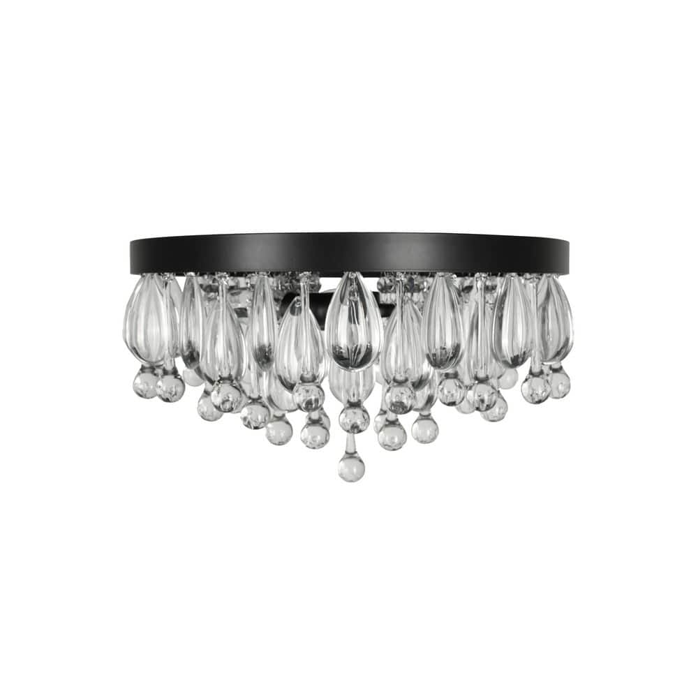  Cascade 13 In. 3-Light Black Flush Mount With Crystal Shade