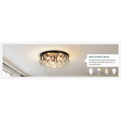  Cascade 13 In. 3-Light Black Flush Mount With Crystal Shade