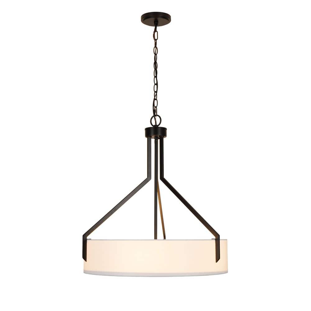  Thayne 300-Watt 5-Light Black Drum Pendant Light With Fabric Shade