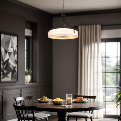  Thayne 300-Watt 5-Light Black Drum Pendant Light With Fabric Shade