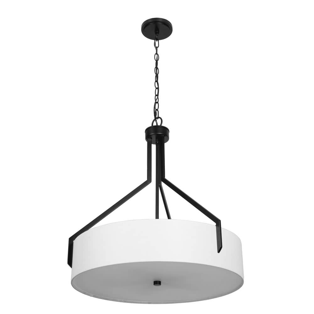  Thayne 300-Watt 5-Light Black Drum Pendant Light With Fabric Shade