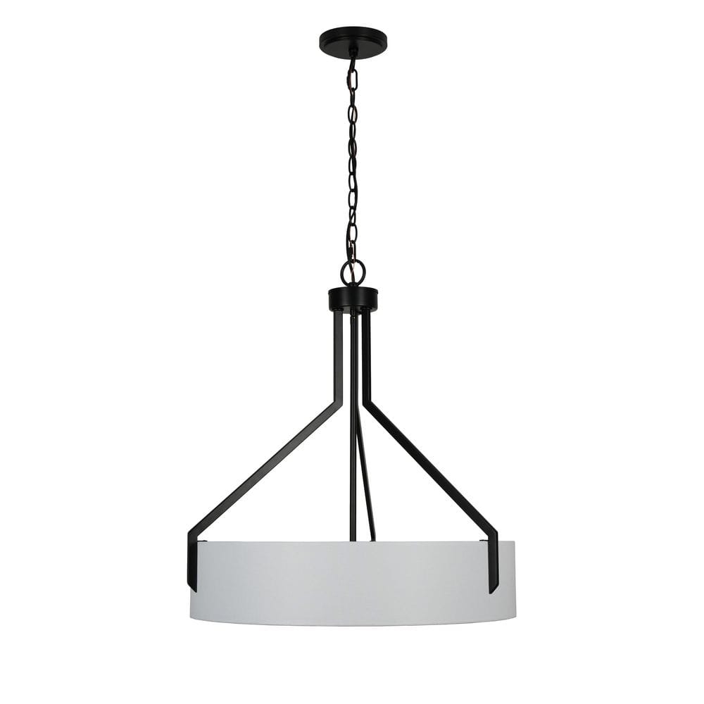  Thayne 300-Watt 5-Light Black Drum Pendant Light With Fabric Shade