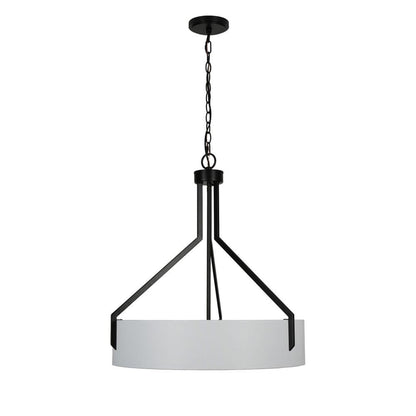  Thayne 300-Watt 5-Light Black Drum Pendant Light With Fabric Shade
