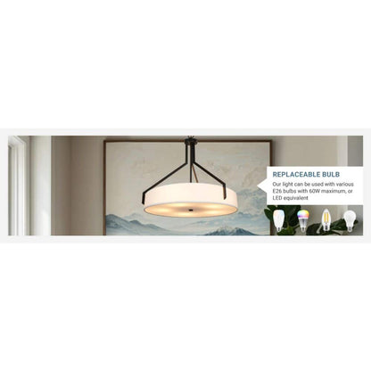  Thayne 300-Watt 5-Light Black Drum Pendant Light With Fabric Shade