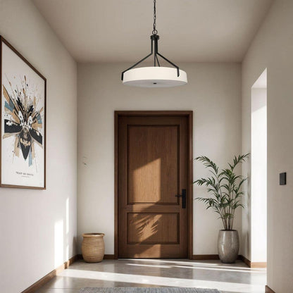  Thayne 300-Watt 5-Light Black Drum Pendant Light With Fabric Shade