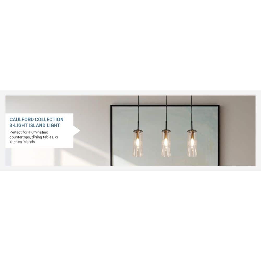  Caulford 120-Watt 3-Light Black Shaded Pendant Light With Clear Glass Shade