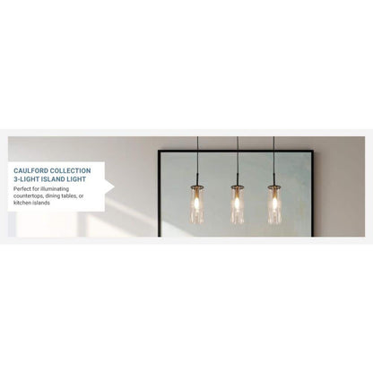  Caulford 120-Watt 3-Light Black Shaded Pendant Light With Clear Glass Shade