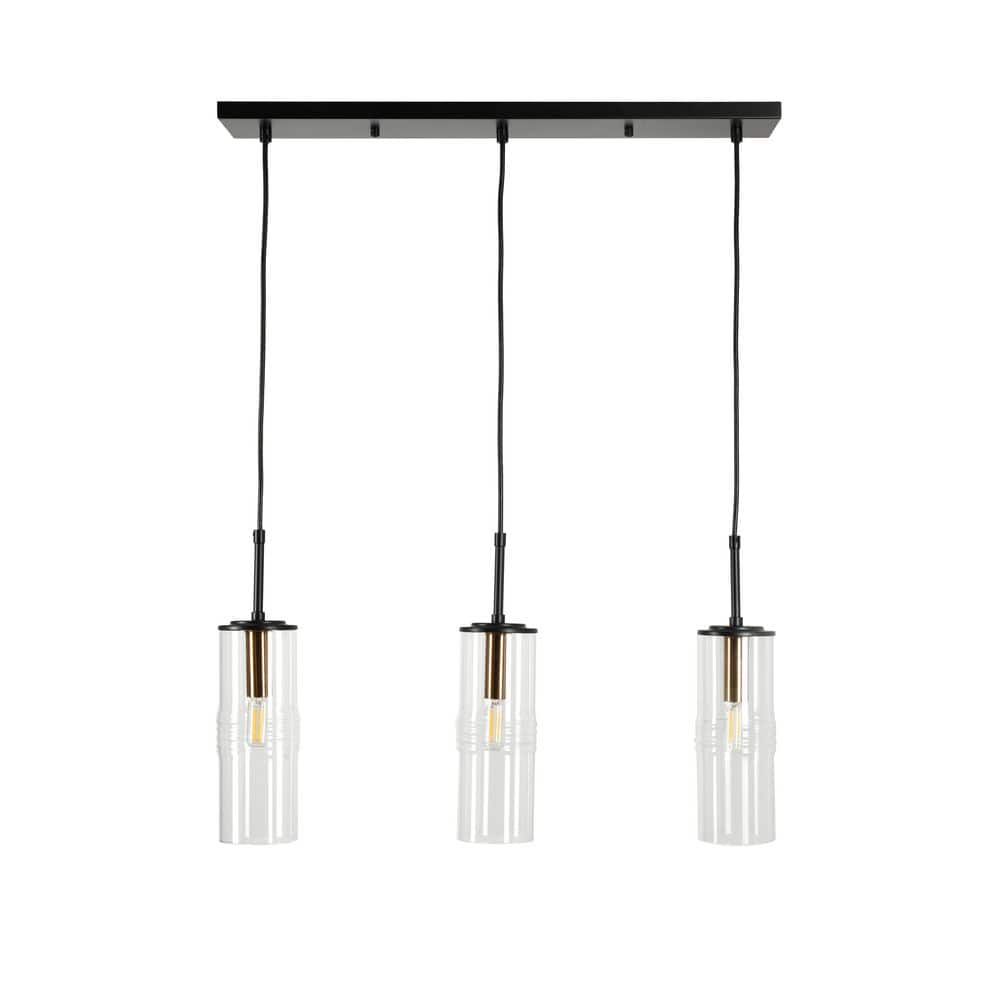  Caulford 120-Watt 3-Light Black Shaded Pendant Light With Clear Glass Shade
