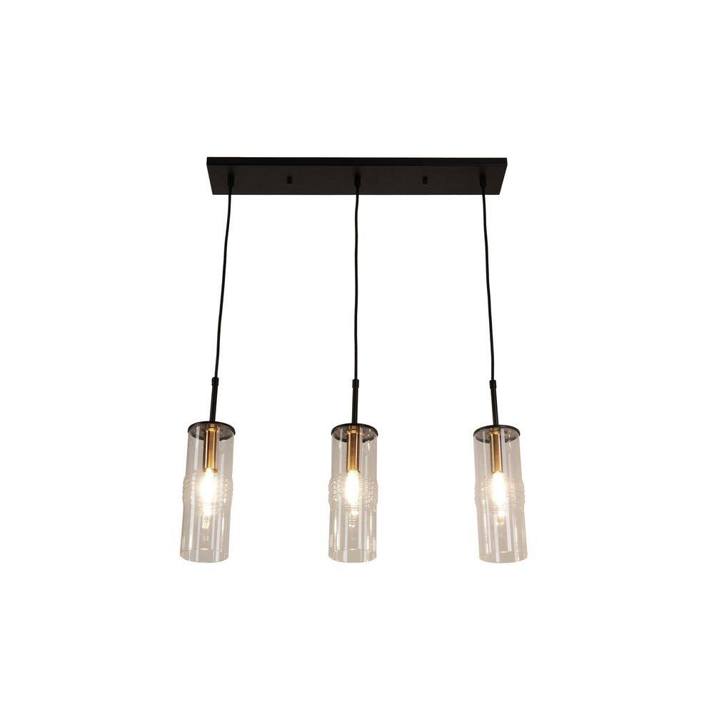  Caulford 120-Watt 3-Light Black Shaded Pendant Light With Clear Glass Shade