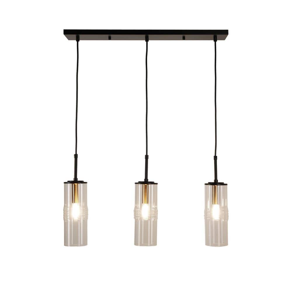  Caulford 120-Watt 3-Light Black Shaded Pendant Light With Clear Glass Shade