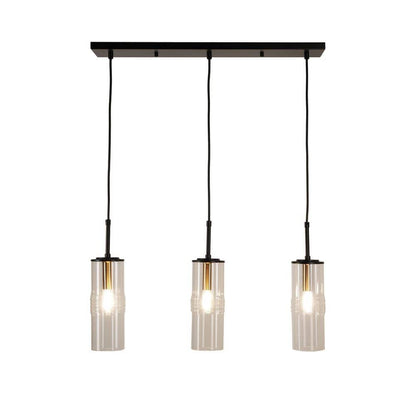  Caulford 120-Watt 3-Light Black Shaded Pendant Light With Clear Glass Shade