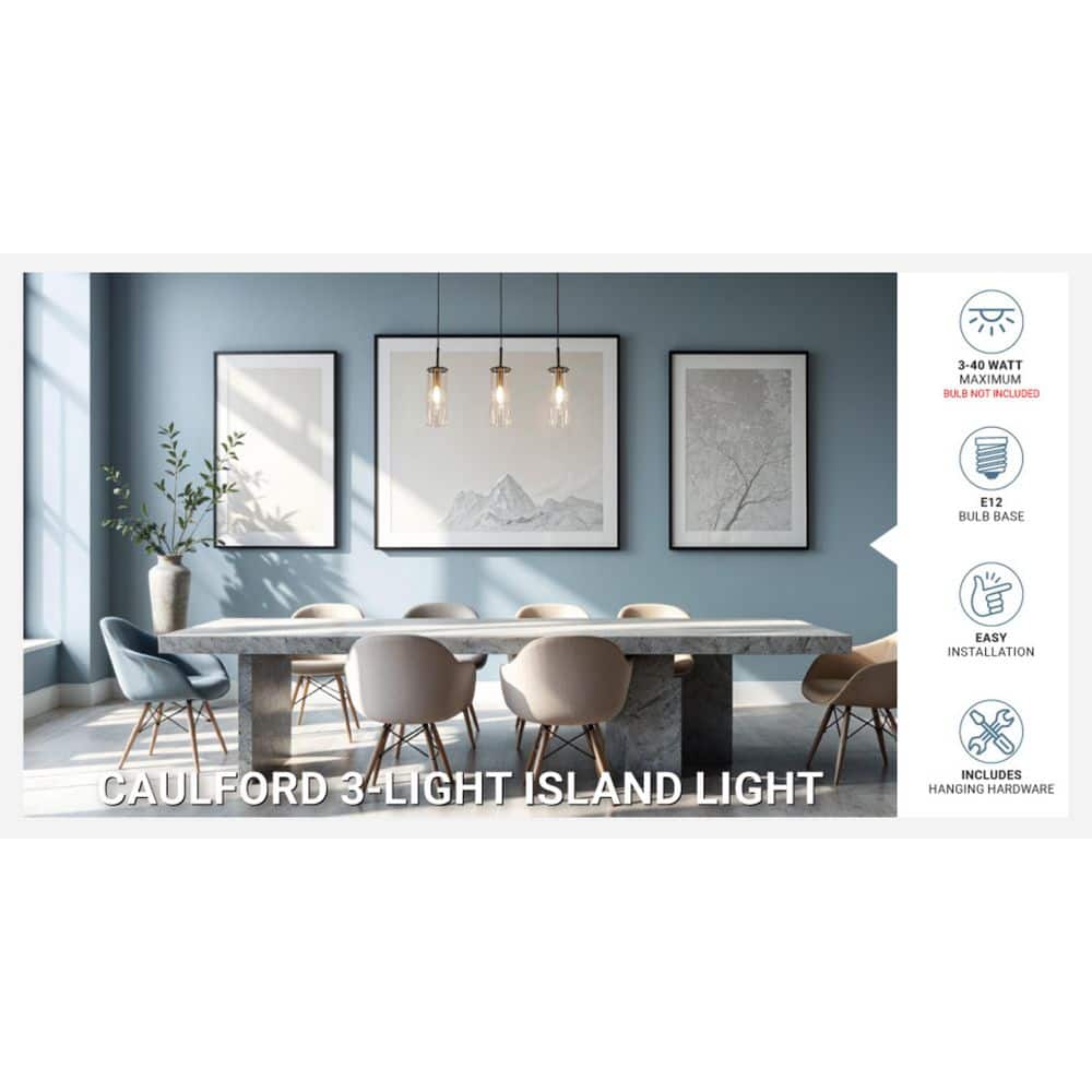  Caulford 120-Watt 3-Light Black Shaded Pendant Light With Clear Glass Shade