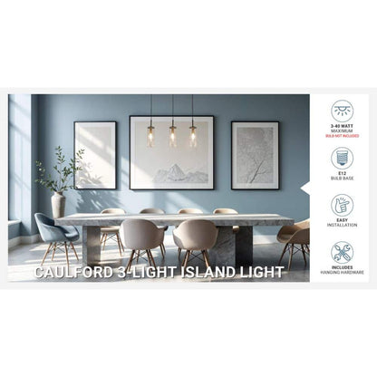  Caulford 120-Watt 3-Light Black Shaded Pendant Light With Clear Glass Shade