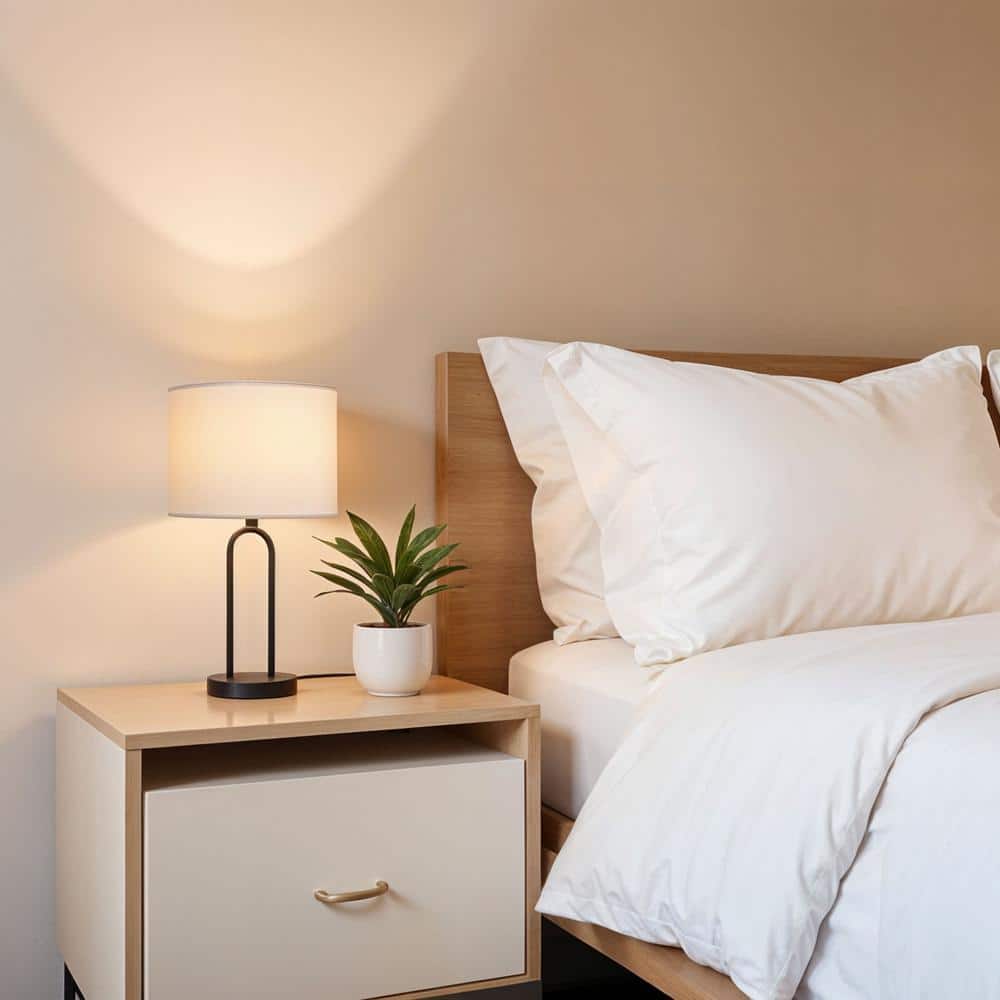  Isla 20 In. Black Bedside Table Lamp With White Linen Shade