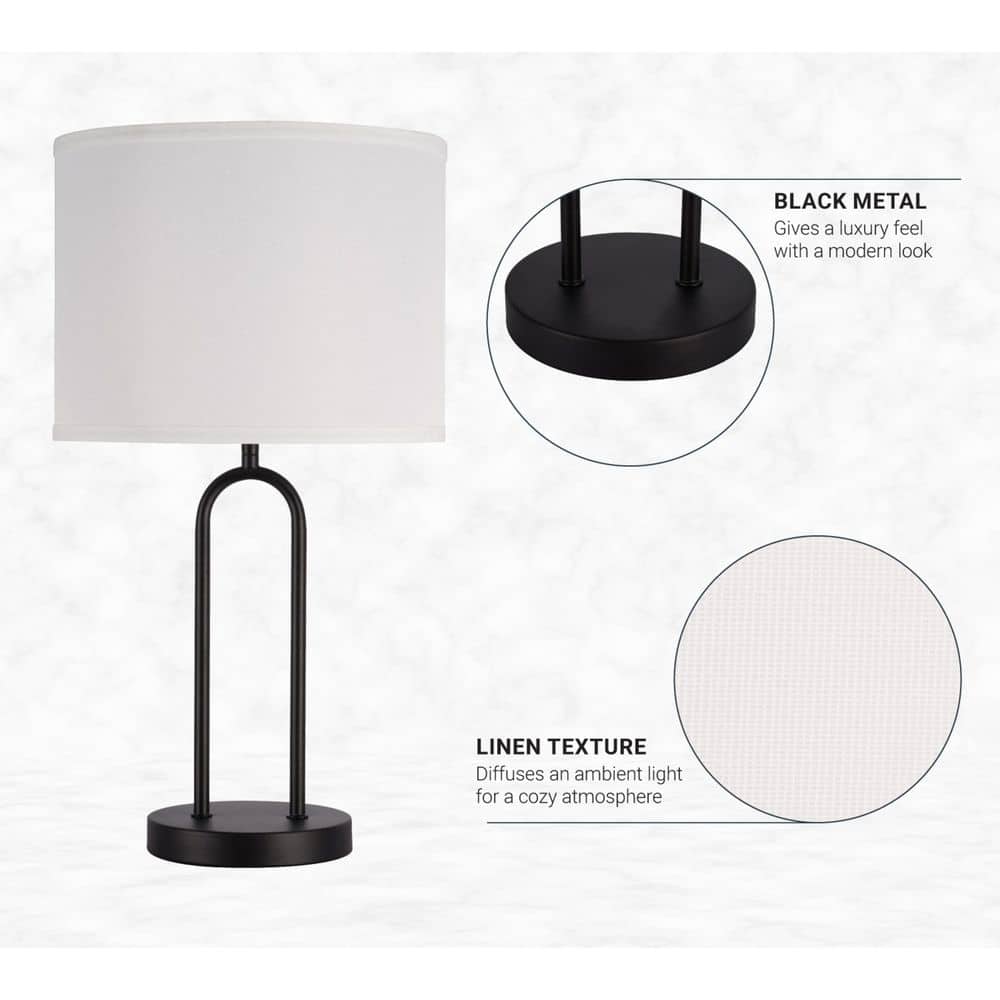 Isla 20 In. Black Bedside Table Lamp With White Linen Shade