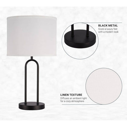  Isla 20 In. Black Bedside Table Lamp With White Linen Shade