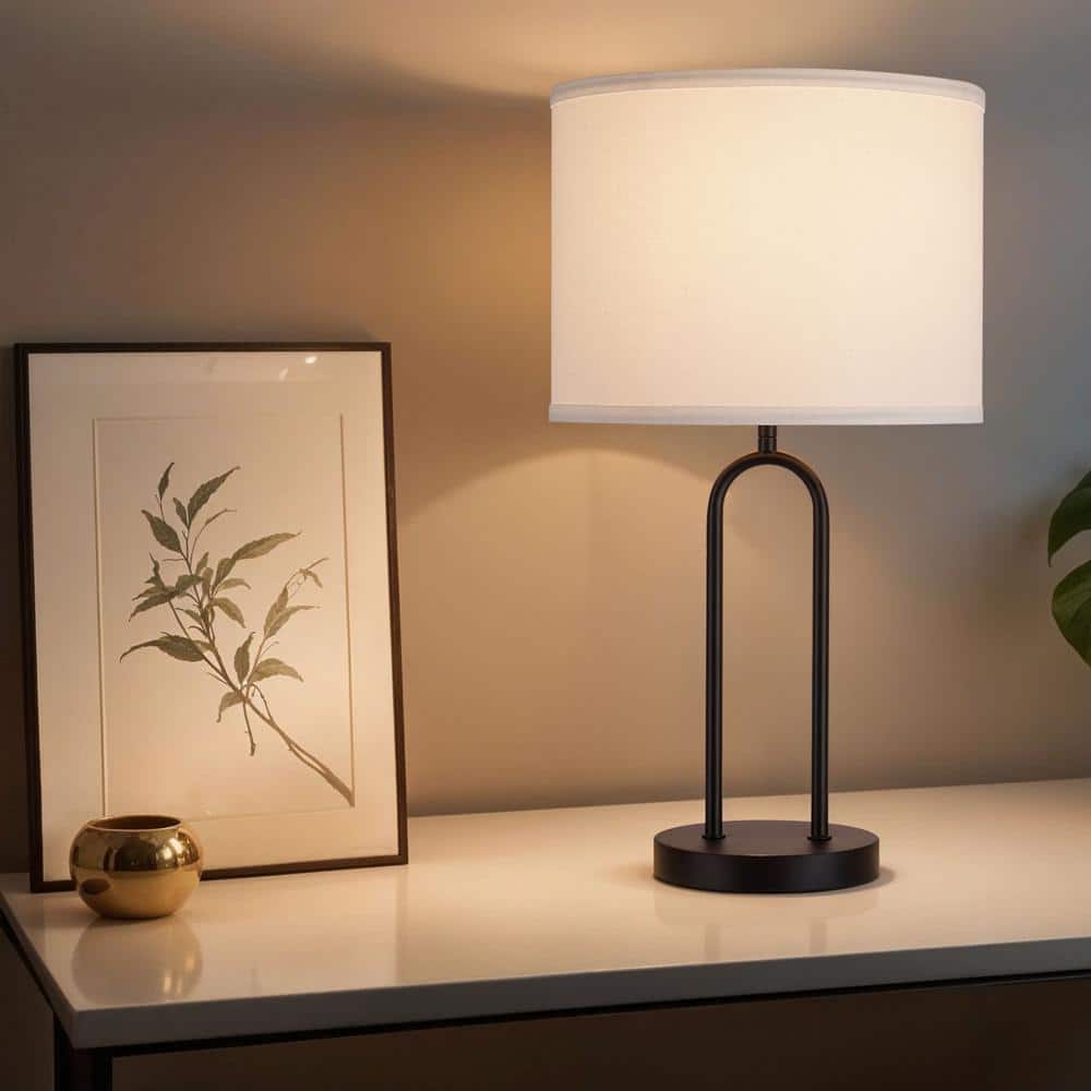  Isla 20 In. Black Bedside Table Lamp With White Linen Shade