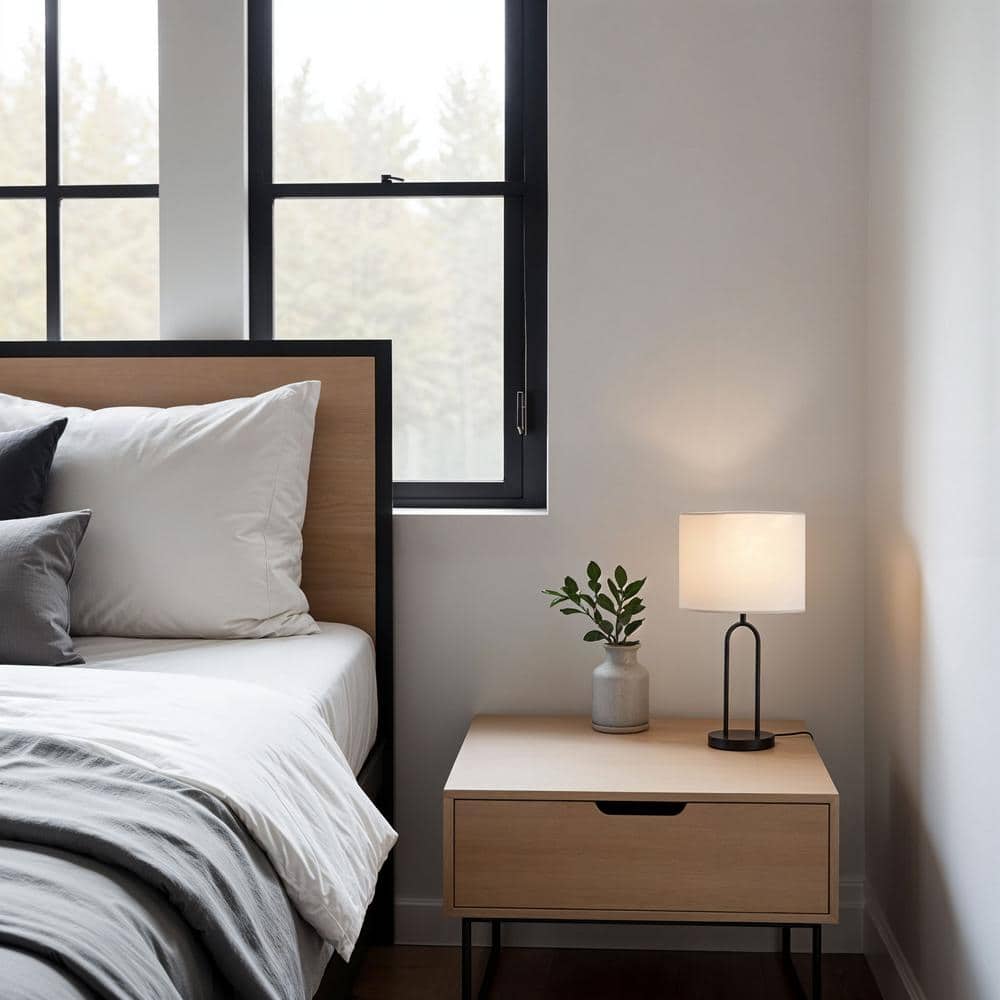  Isla 20 In. Black Bedside Table Lamp With White Linen Shade