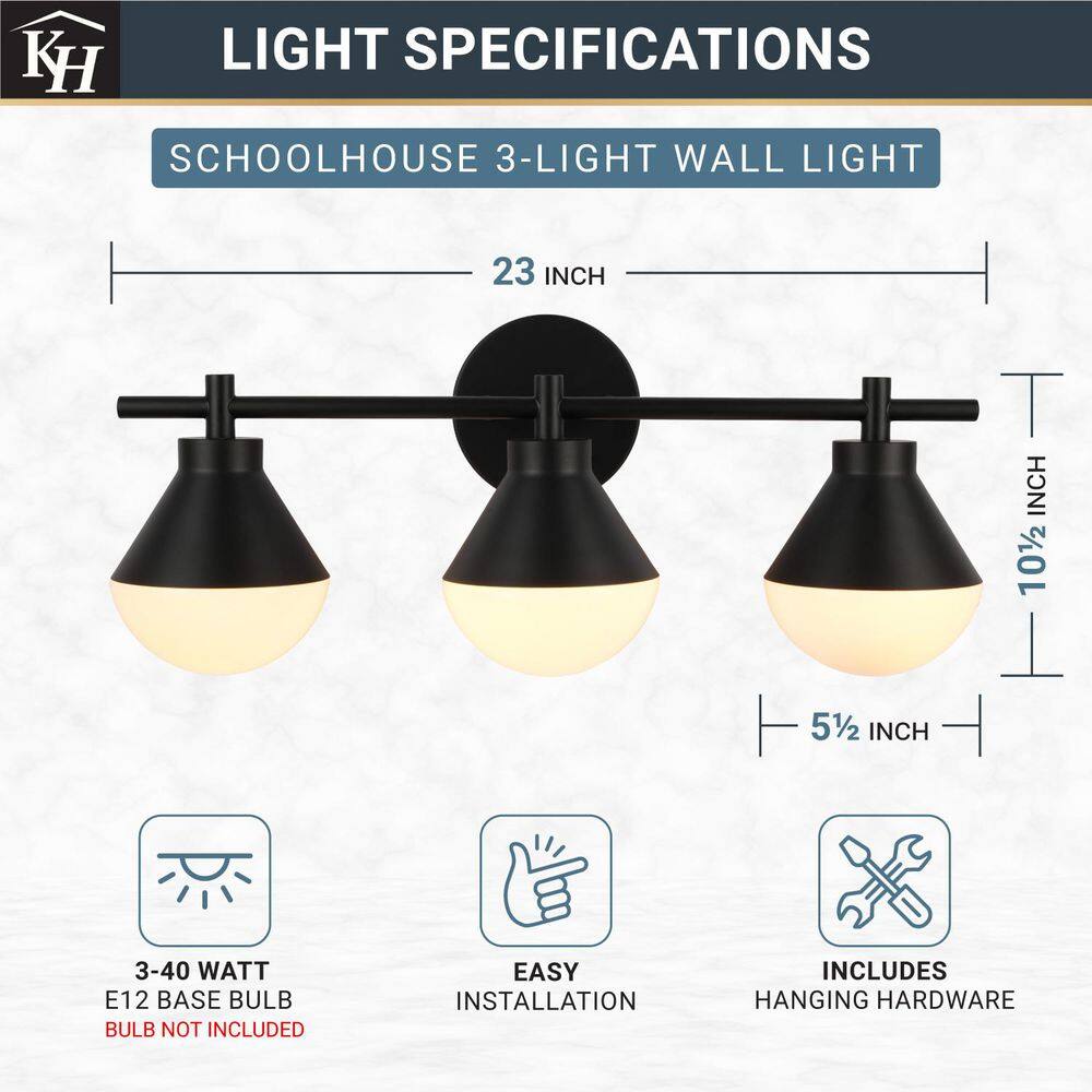  Schoolhouse 5 In. 3-Light Black Vanity Light