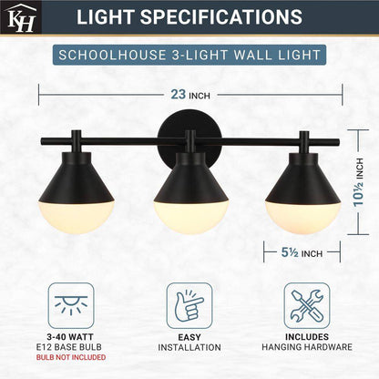  Schoolhouse 5 In. 3-Light Black Vanity Light