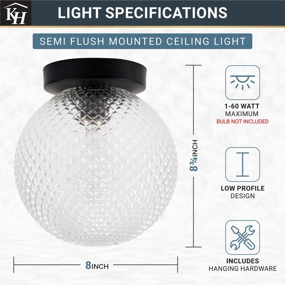  Prismatic 6 In. 1-Light Black Wall Sconces With Globe Shade