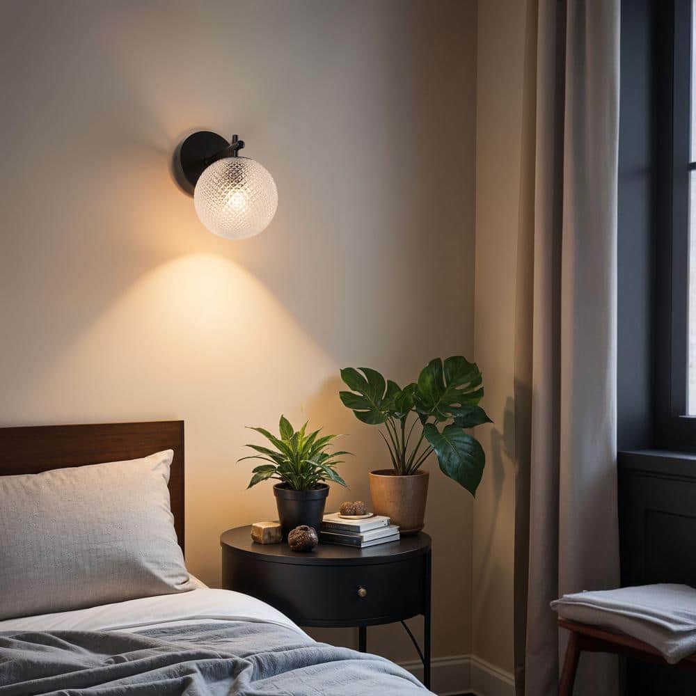  Prismatic 6 In. 1-Light Black Wall Sconces With Globe Shade